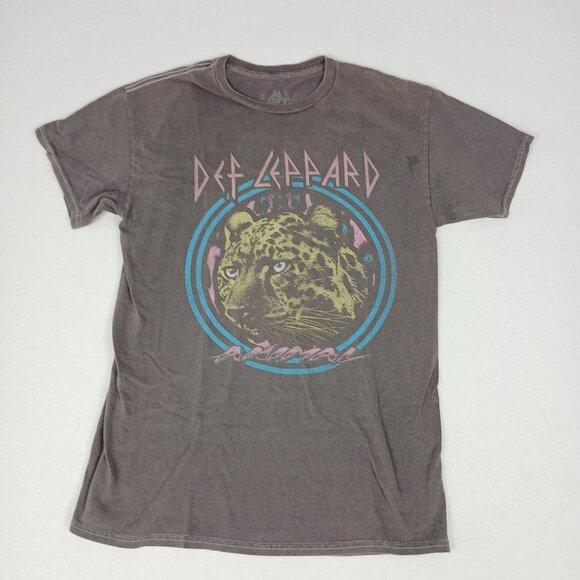 Def Leppard Cotton Purple Blue Leopard Graphic Faded Grey Tee Size Small - Picture 3 of 5